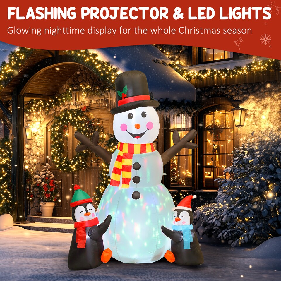 image 1 of Outsunny Blow Up Christmas Inflatables with Flashing Projector Light | White