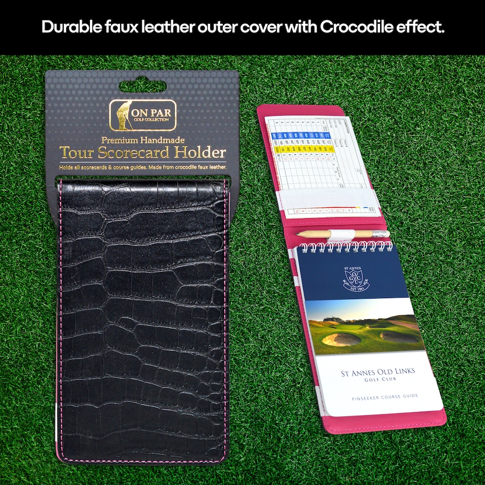 image 1 of Premium Croc Golf Scorecard Holder - Black / Pink