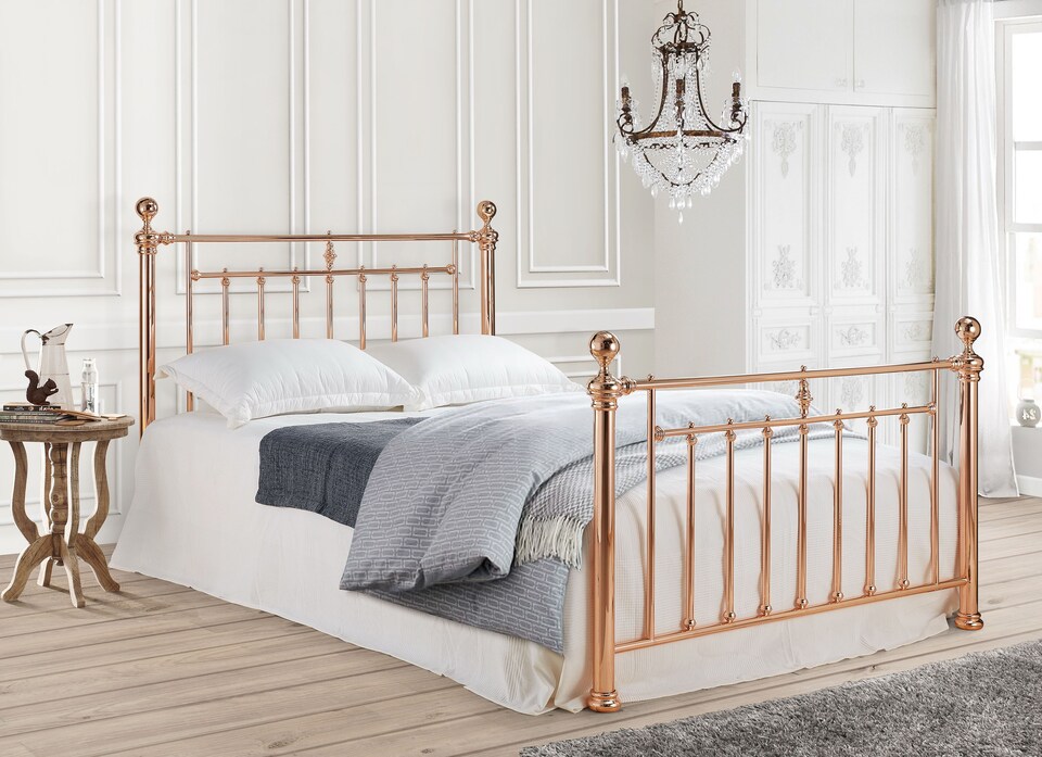 image 1 of 4ft6 Double Antique Victorian style,polished Rose Gold finish traditional metal bed frame bedstead | Gold | Rose Gold | Double