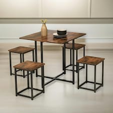 5-Piece Dining Table And Square Stool Set Kitchen Rustic Brown Brown