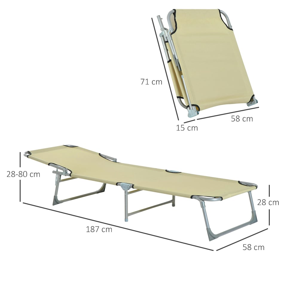 image 1 of Outsunny Camping Cot Picnic Sun Lounger Portable Folding Chaise Chair
