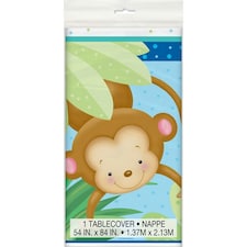 Unique Party Plastic Monkey Baby Shower Party Table Cover - White/Blue/Green - One Size