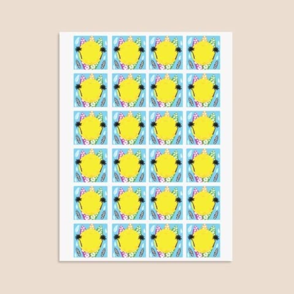 image 1 of Hawaiian Design 40mm Square Sticker sheet of 24