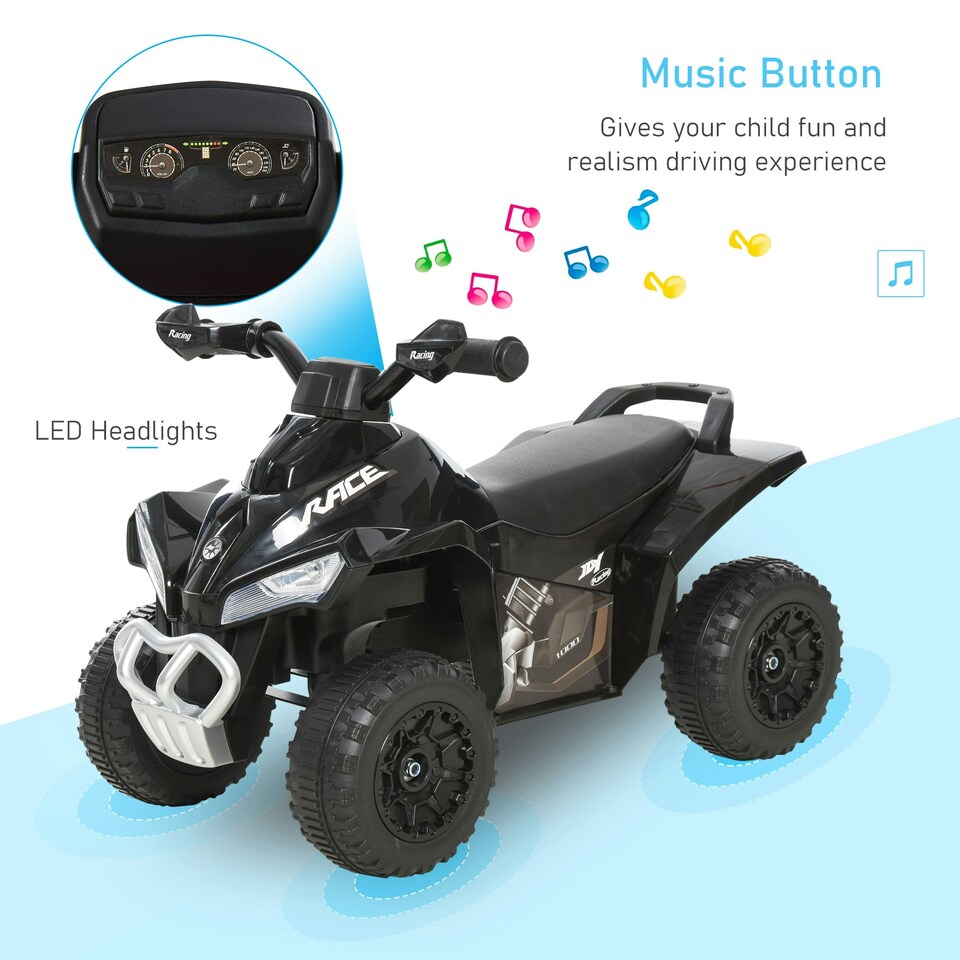 image 1 of HOMCOM No Power Quad Toddler Ride on Car Foot-to-Floor Sliding Black