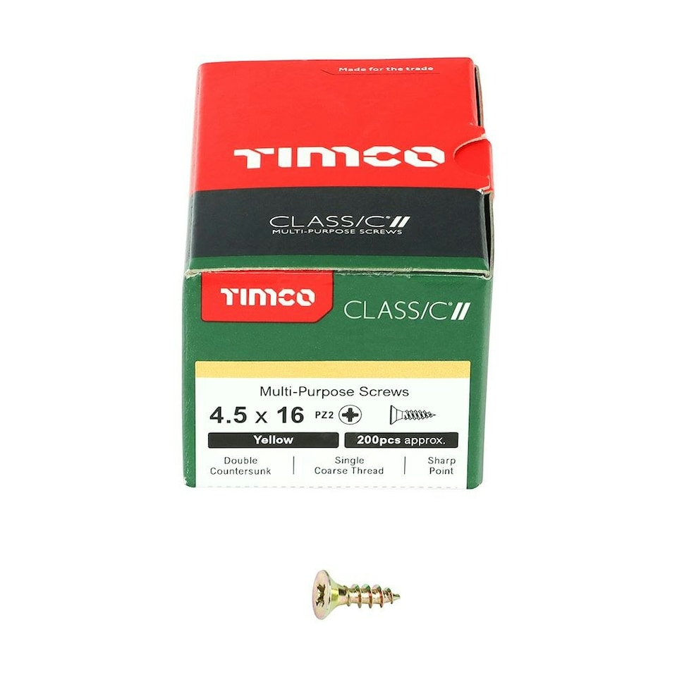 image 1 of Timco - Classic Multi-Purpose Screws - PZ - Double Countersunk - Yellow (Size 4.5 x 16 - 200 Pieces)