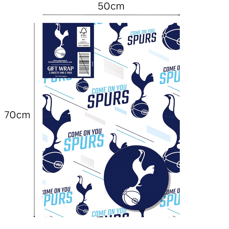 image 1 of Tottenham Hotspur FC 2 Sheets & 2 Tags Gift Wrap