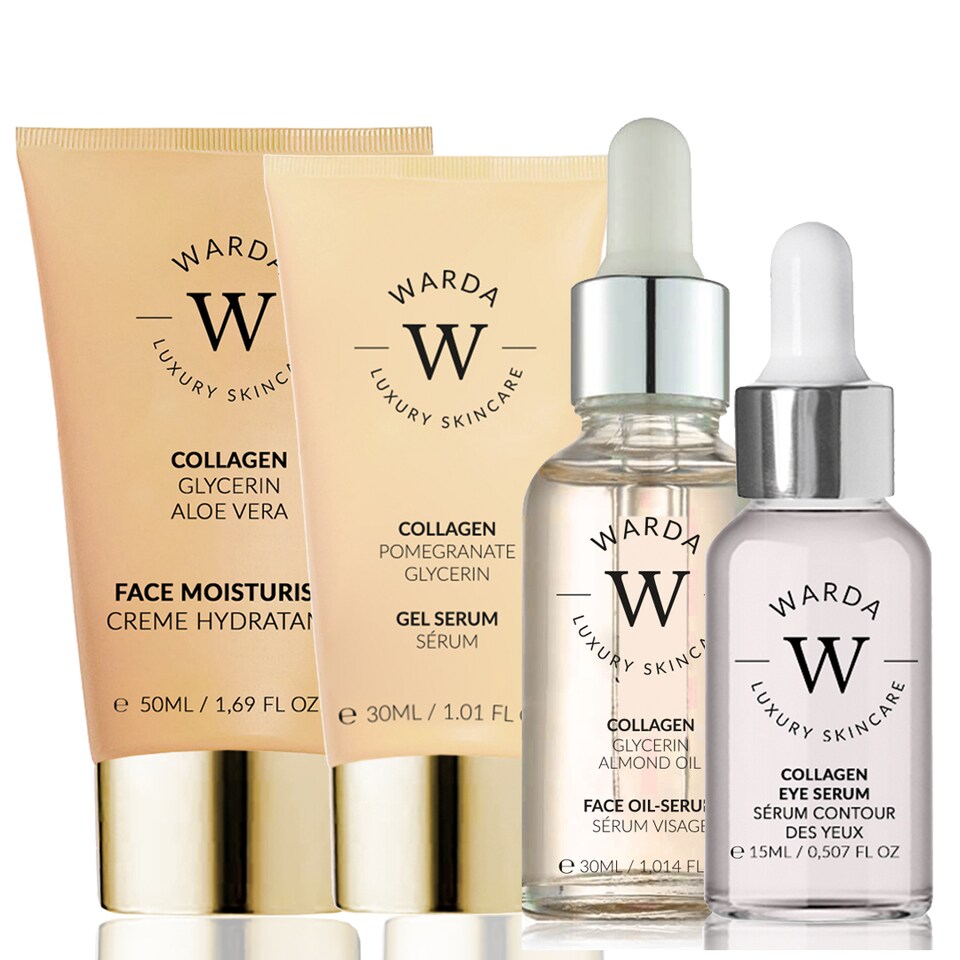 image 1 of Warda Luxury Skincare Skin Lifter Boost Collagen Moisturiser 50ml + Skin Lifter Boost Collagen Eye Serum 15ml + Skin Lifter Boost Collagen Gel Serum 30ml + Collagen Skin Lifter Boost Oil Serum 30ml