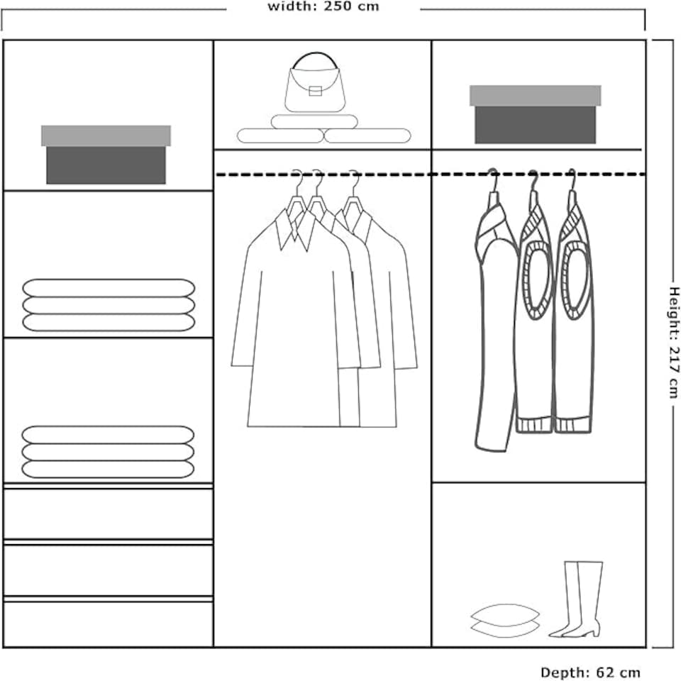 image 1 of Expansive 250cm 3-Door Sliding Mirrored Wardrobe with Integrated Drawers | White, Black, Grey Finish White | White250cm