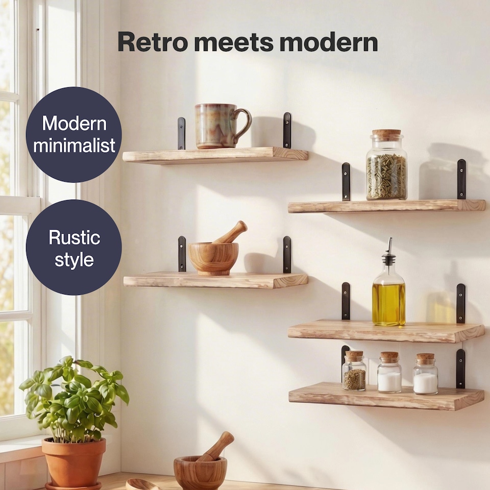 image 1 of Levede Floating Shelves Wood Wall Mounted Shelf Rustic Set of 5 Light Brown