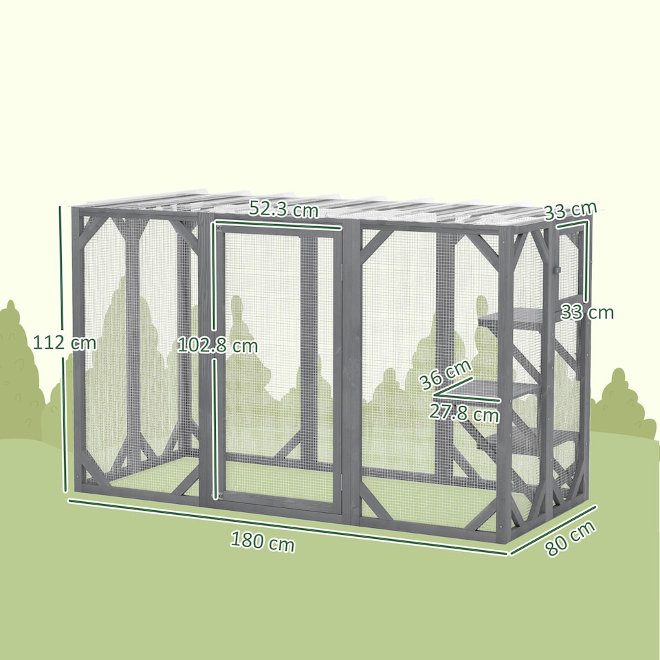 image 1 of PawHut 71 Wooden Cat House with 3 Platforms, Large Door for Multiple Cats