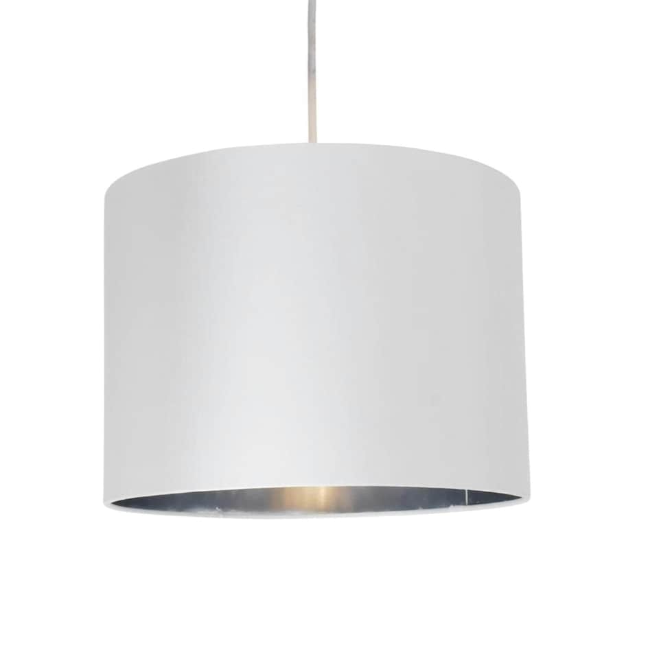 image 1 of First Choice Lighting White Faux Silk 30cm Drum Light Shade with Chrome Inner White | Chrome