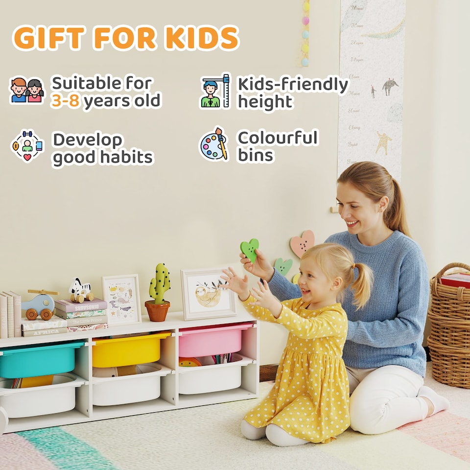 image 1 of AIYAPLAY 2 Tiers Toy Storage Organiser with 6 Plastic Bins, Low Height
