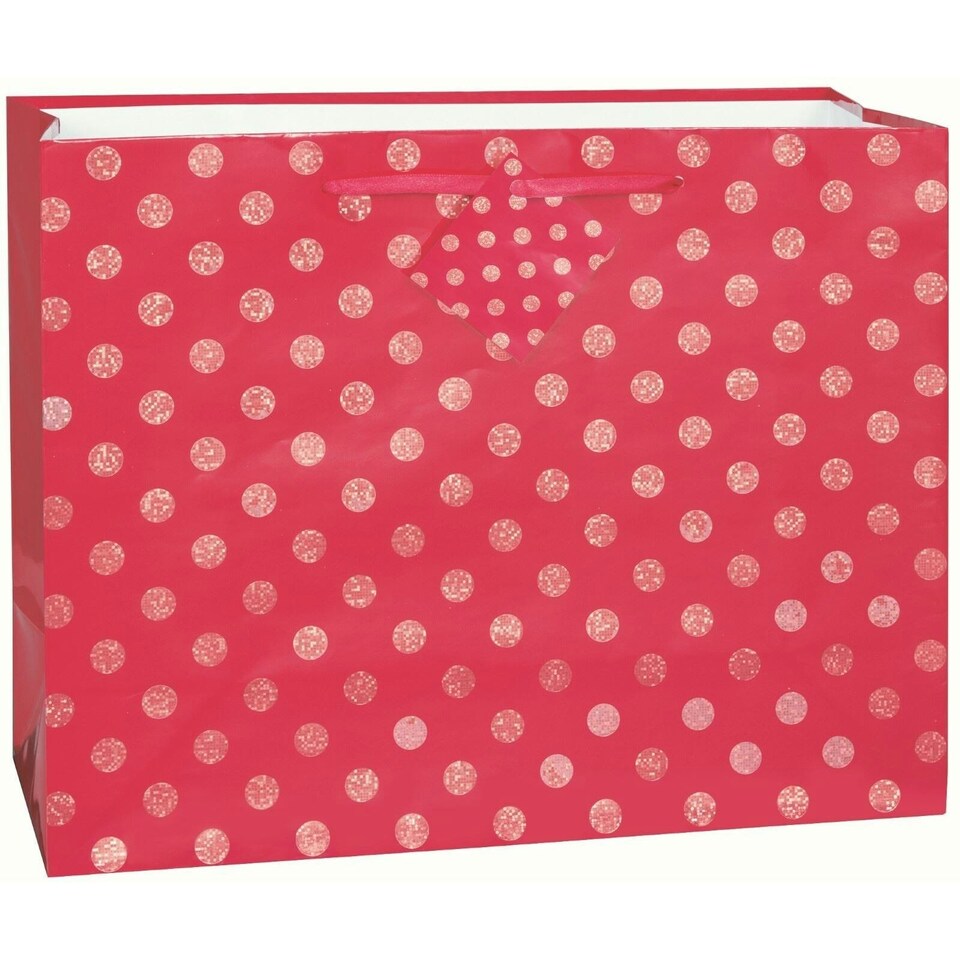 Dotted Glitter Gift Bag - Hot Pink - 32.5cm x 26cm Pink