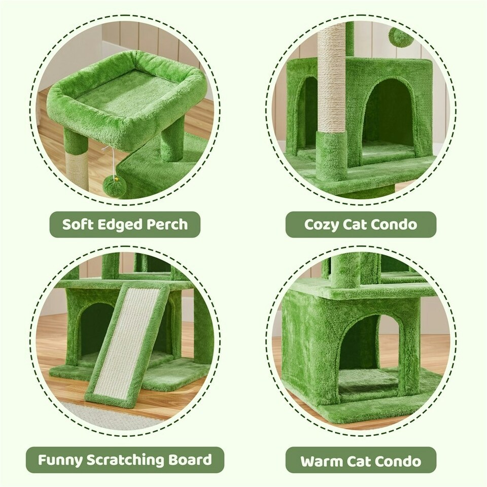 image 1 of Yaheetech 92 cm Cat Tower with Double Condos Green