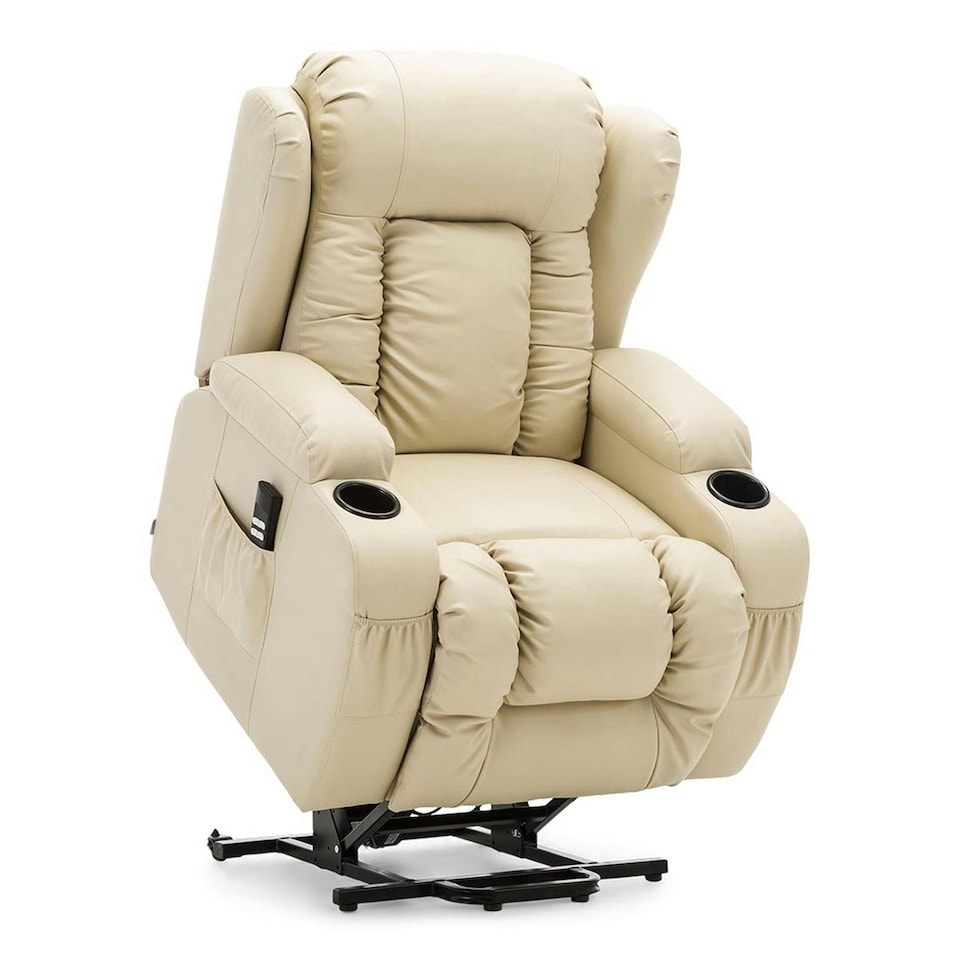 image 1 of Caesar Dual Motor Rise Recliner Bonded Leather Heat And Massage Chair (Cream)