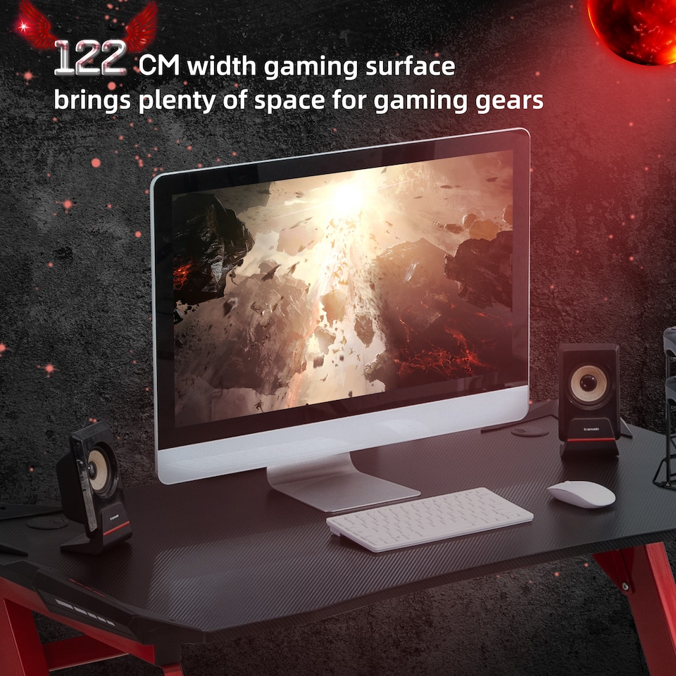 image 1 of HOMCOM Gaming Desk with Gamepad Holder Cup Holder Headphone Hook 122cm