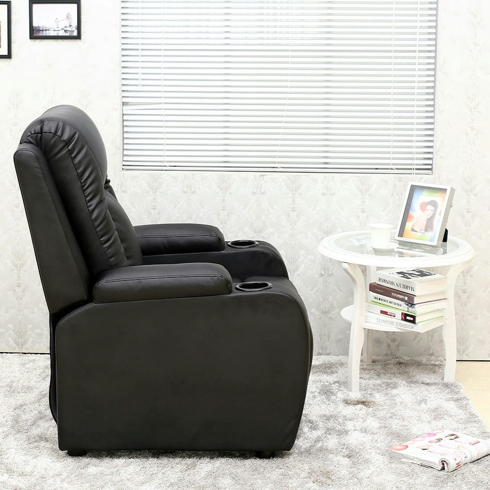 image 1 of Oscar Pushback Recliner Bonded Leather w Cupholders Chair | Black | Black | One Size