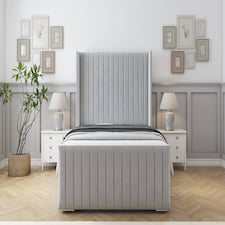 Sloomy Marlborough Silver Plush Bed Frame With 50" Upholstered Wingback Headboard 5' King