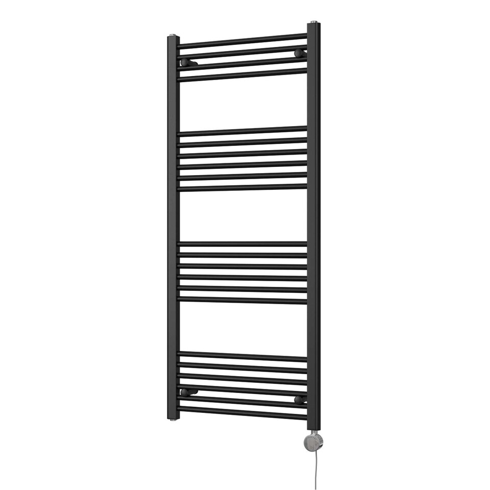 image 1 of Zennor Straight Electric Towel Rail Thermostatic Heated Bathroom Radiator - Black (H) 1400mm x (W) 600mm - 700W