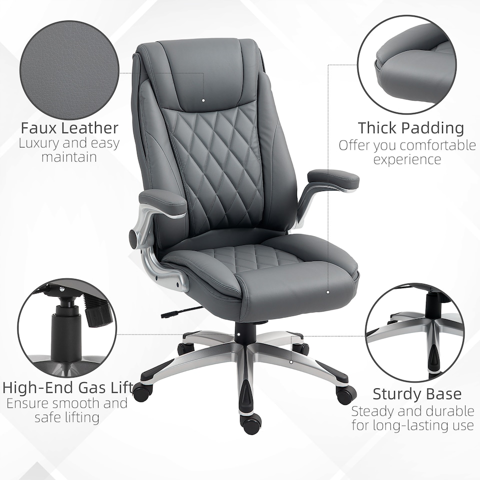 image 1 of Vinsetto Executive Office Chair with Arms, PU Leather Ergonomic Office Chair with Tilt Function and Adjustable Height, Swivel Rolling for Home Office Working, Dark Grey