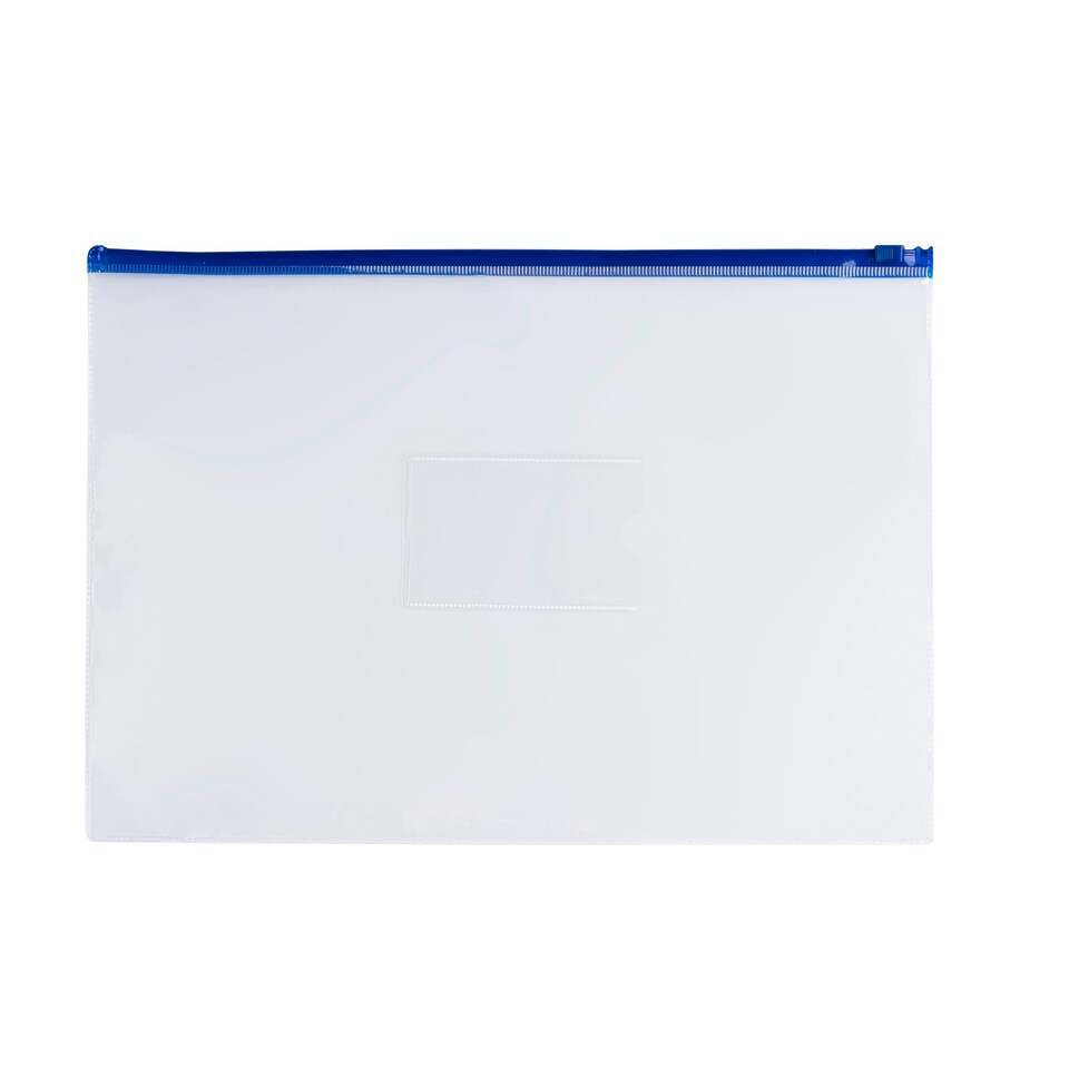 image 1 of Pack of 12 A6 Clear Zippy Bags with Blue Zip