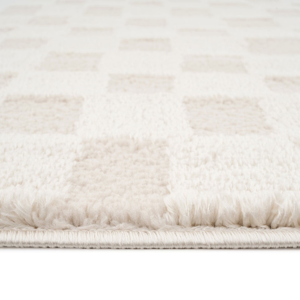 image 1 of KUKOON Retro Checkerboard Plush Pile Cream Beige Living Room Area Rug 240cm x 330cm