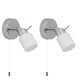 image 1 of Set of 2 Iona - Chrome Opal Glass IP44 Pull Cord Bathroom Wall Spotlights | Chrome | 2
