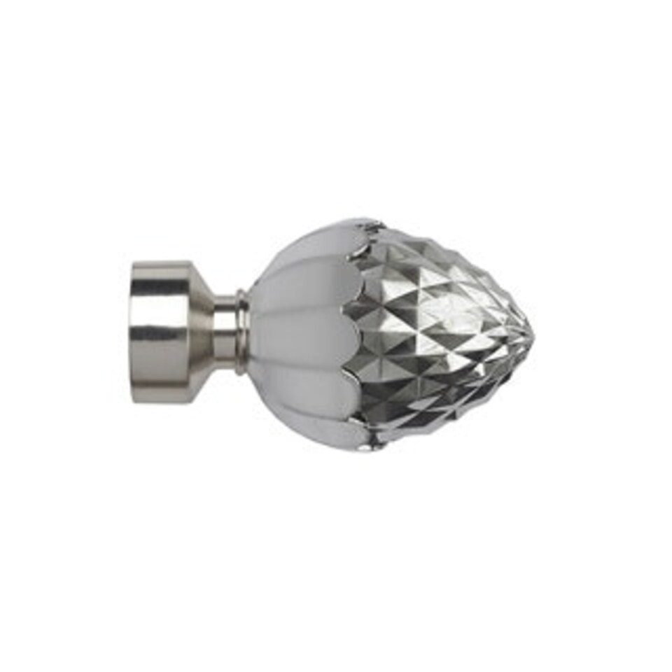 image 1 of 35mm Fixed Length Metal Curtain Pole Set Satin Silver Acorn Finial 95cm