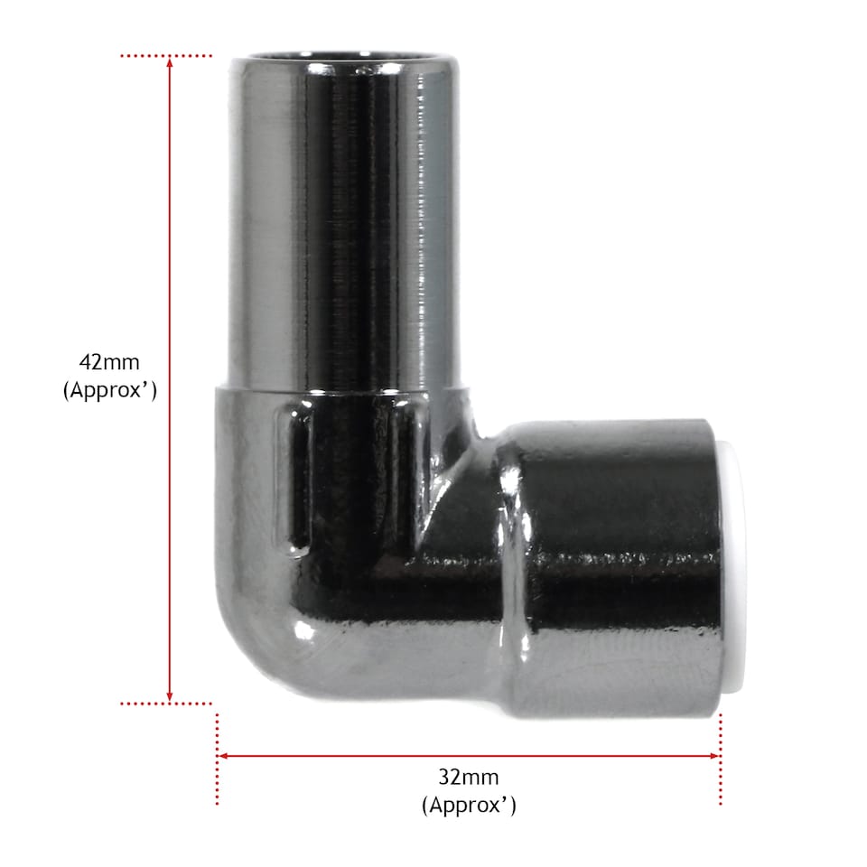 image 1 of SPARES2GO 15mm x 10mm Pushfit Radiator Valve Chrome Reducing Elbow Stem Compression (Pack of 4)