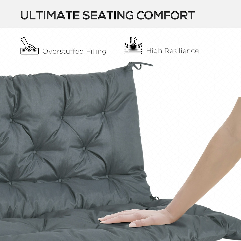 image 1 of Outsunny 2 Seater Garden Bench Cushion Outdoor Seat Pad with Ties Dark Grey Black | Black | 3 Seater