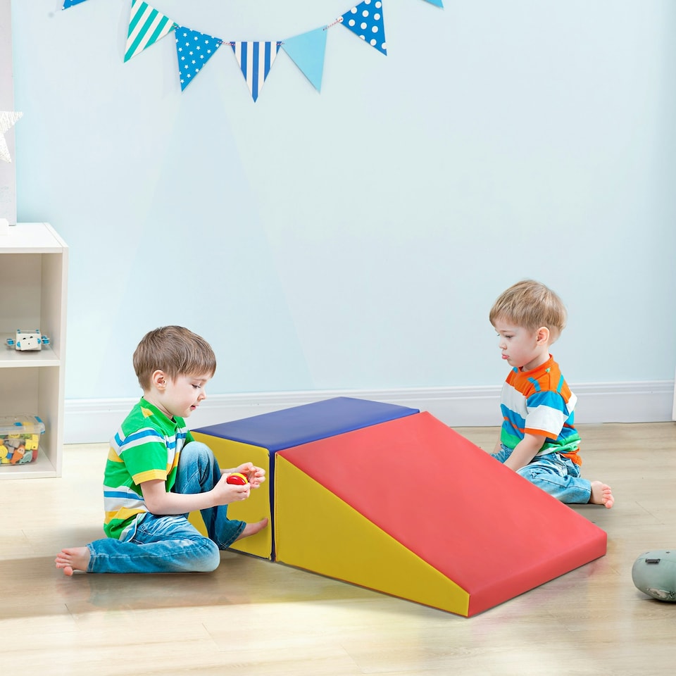 image 1 of HOMCOM 2-Piece Soft Playset for Toddlers, Climb, Crawl, Red