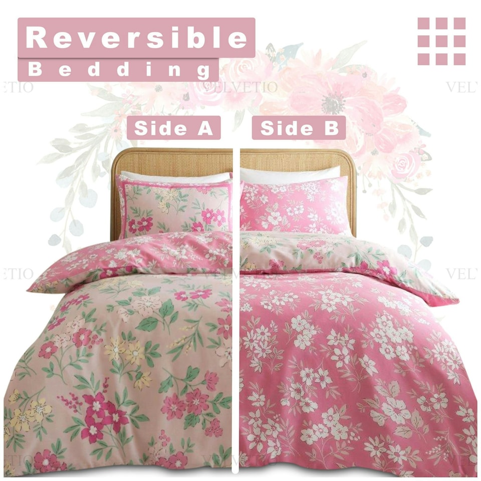 image 1 of Hattie Floral Duvet Cover Set Reversible Polycotton Beddings Pink | Double