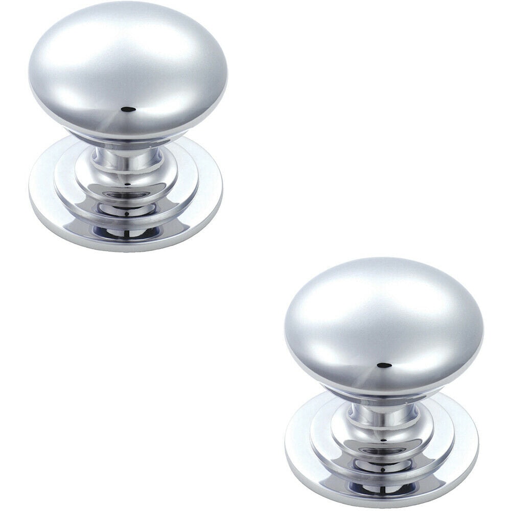 Loops 2x Victorian Round Cupboard Door Knob 50mm Dia Polished Chrome Cabinet Handle