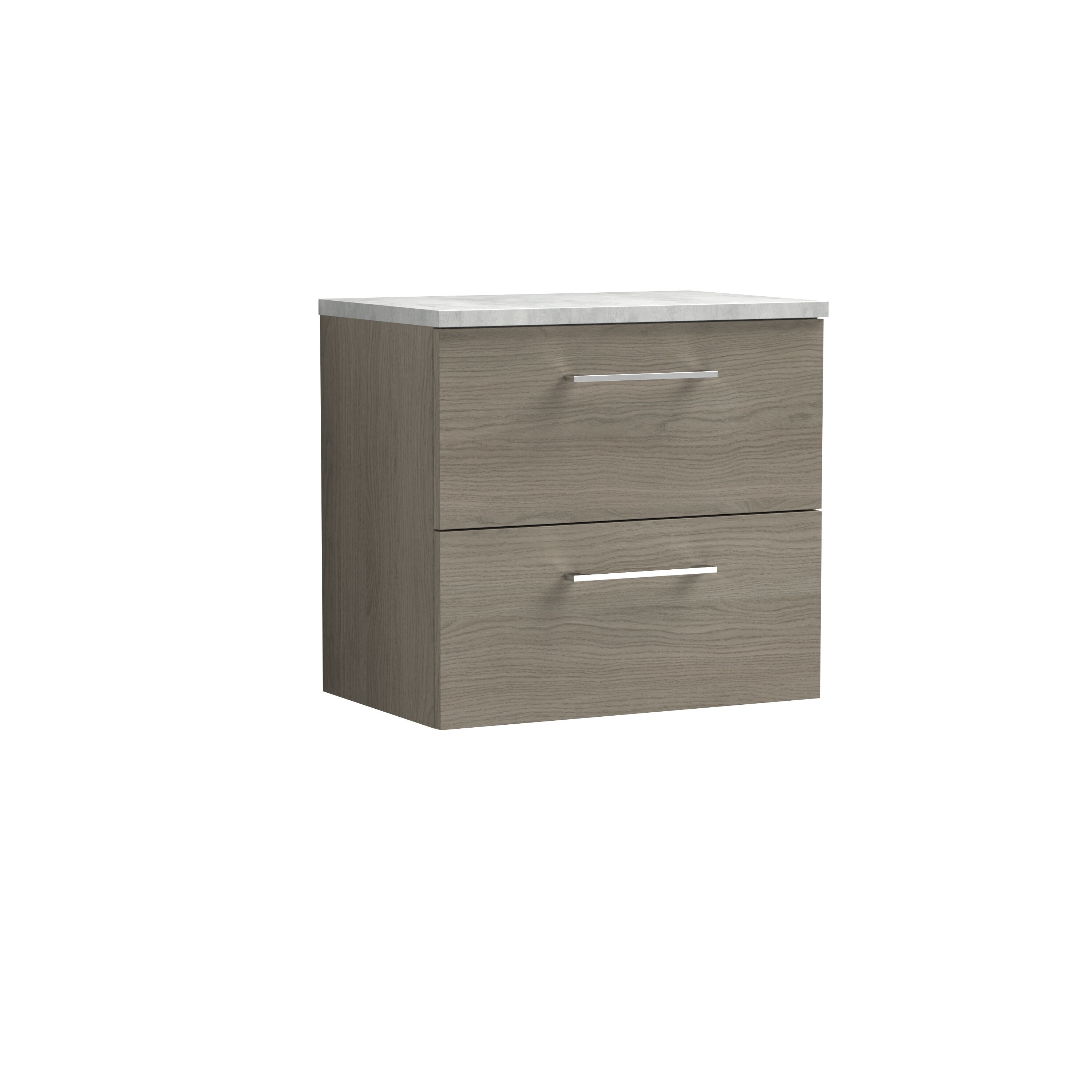 Balterley Level Wall Hung 2 Drawer Vanity Unit with Laminate Worktop for Stylish Compact Bathroom Storage Brown Grey Vicenza Oak