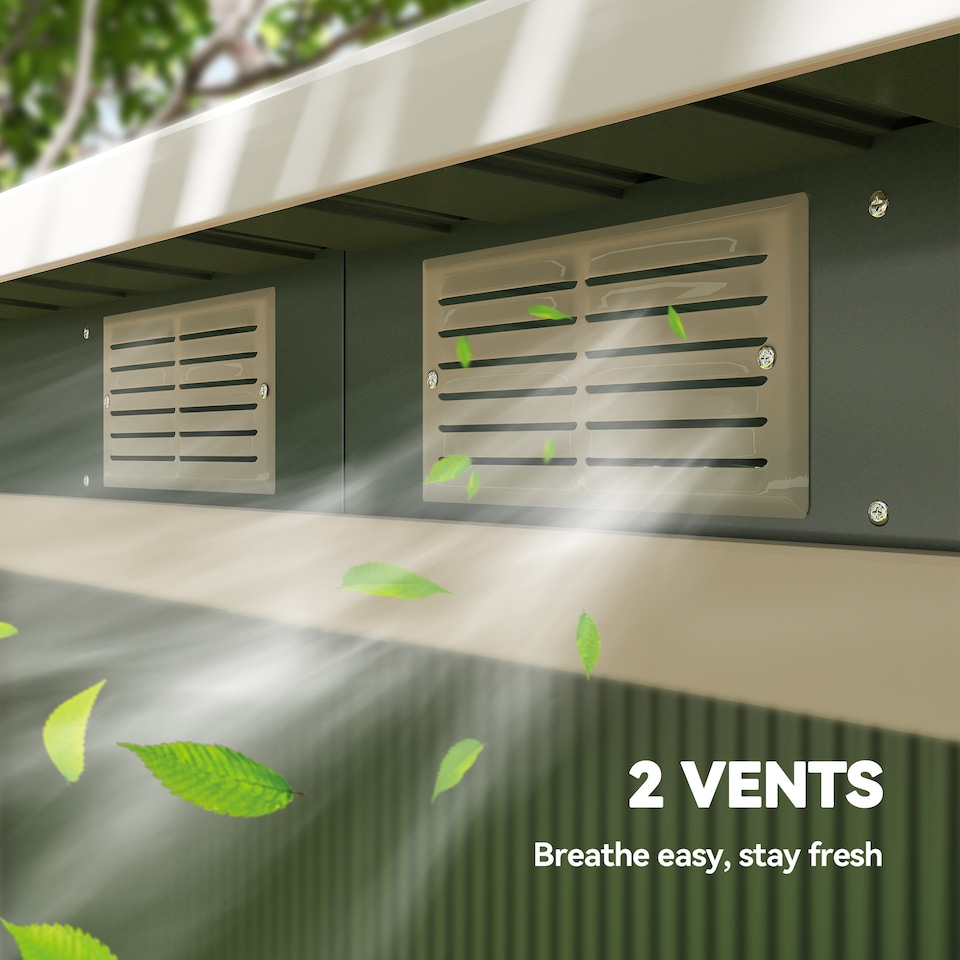 image 1 of Outsunny 9ft x 4ft Metal Garden Shed, Outdoor Tool House with Foundation Kit, Ventilations and Double Doors, Light Green