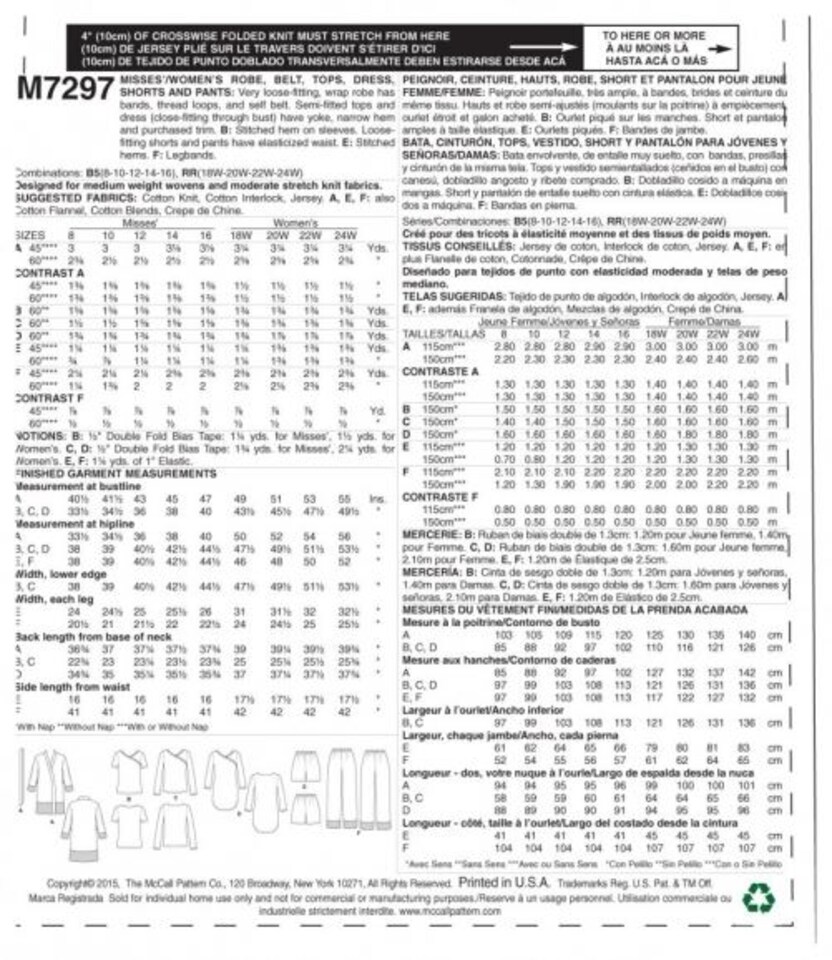 image 1 of McCall's 7297 Paper Sewing Pattern – Women’s Dresses, Robes, Trousers, Pyjamas, Shorts & Tops, Size B5 (8–10–12–14–16), Easy