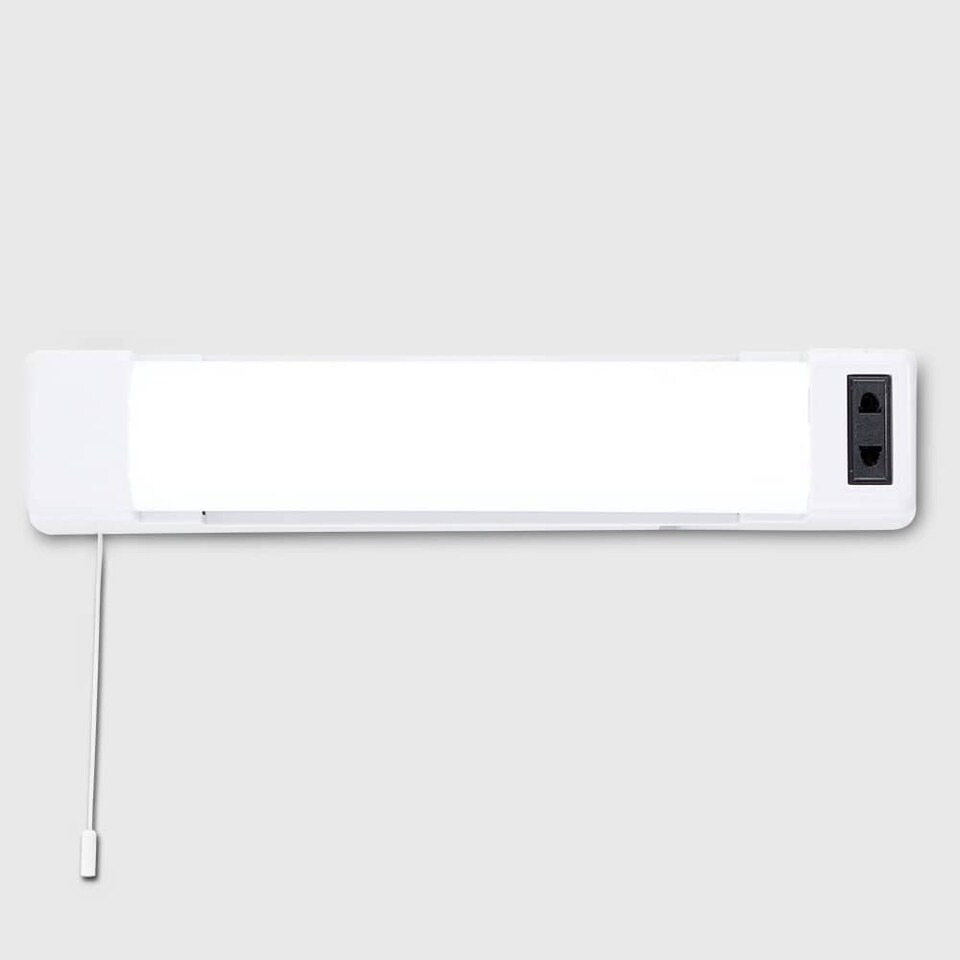 image 1 of ValueLights Horizon Matte White IP44 Rated Bathroom Shaver Pull Cord LED Wall Light | White