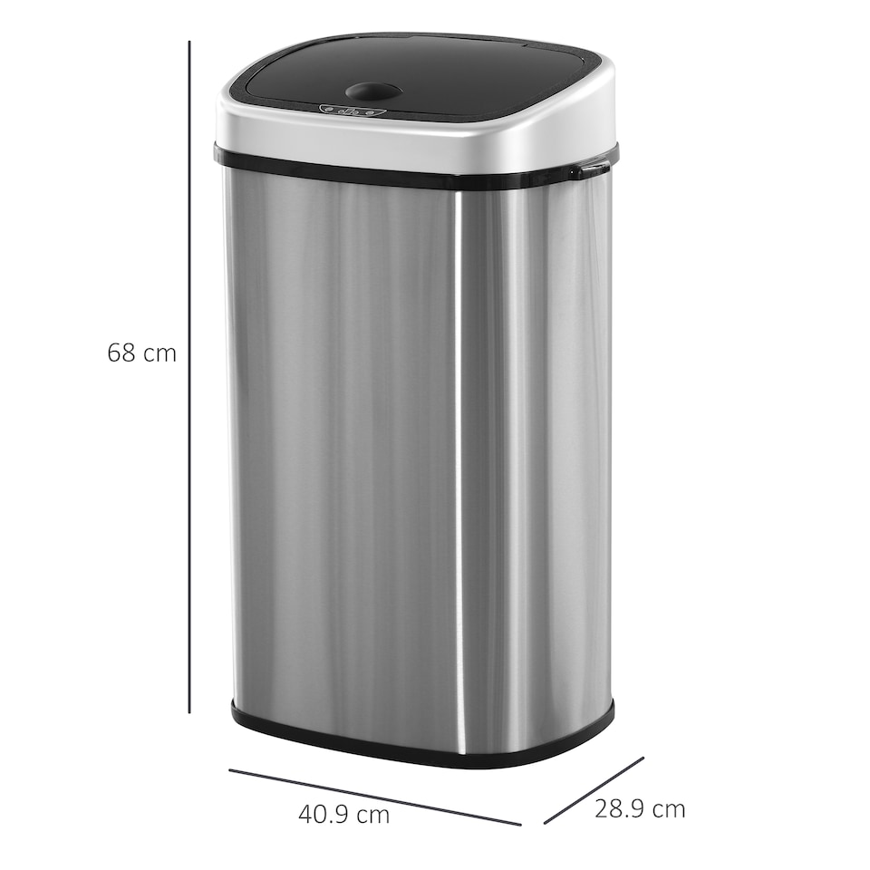 image 1 of HOMCOM Stainless Steel Kitchen Sensor Dustbin Automatic Touchless Rubbish Garbage Waste Bin 58L Silver | Chrome | 1