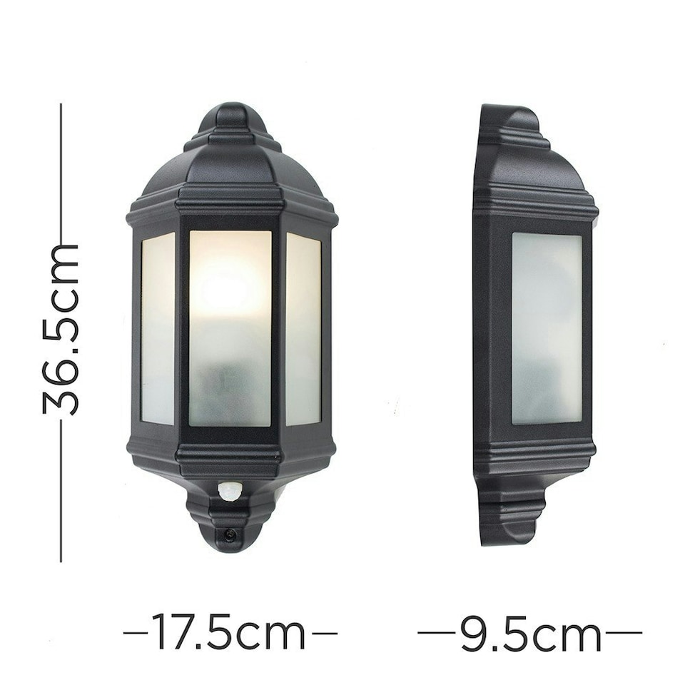image 1 of ValueLights Kayleigh Black PIR Motion Sensor Outdoor Wall Light & Warm White LED Bulb