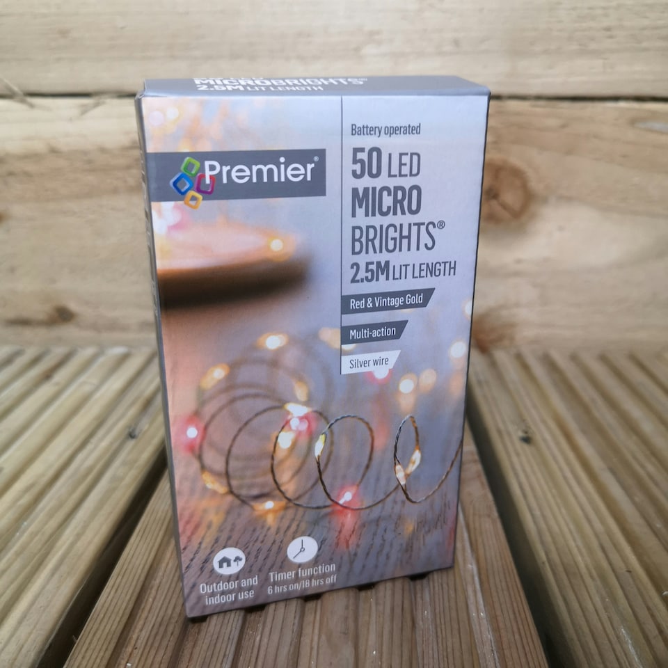 image 1 of Premier MicroBrights Lights 50 LED Red Vintage Gold 2.5m