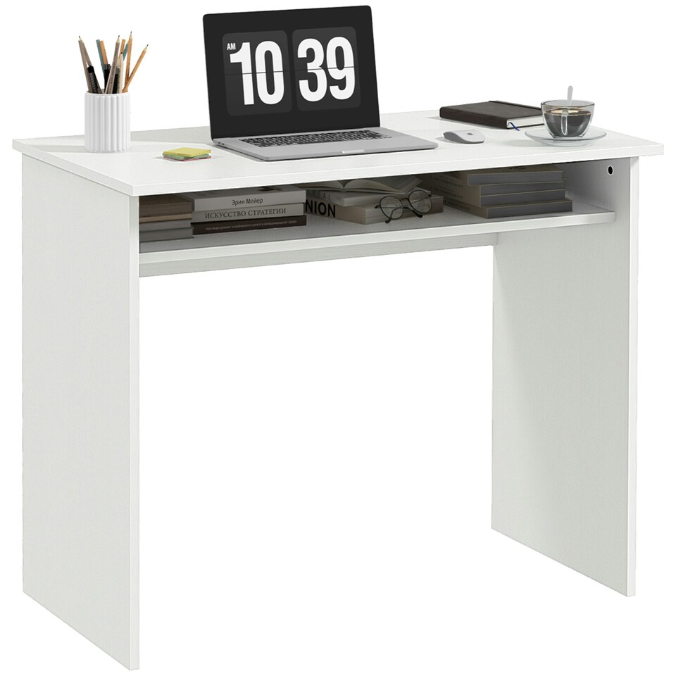 image 1 of HOMCOM Computer Desk Writing Table Study Workstation White Wood Grain
