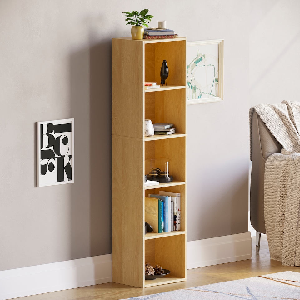 image 1 of Vida Designs Oxford 5 Tier Cube Bookcase Display Storage, Oak