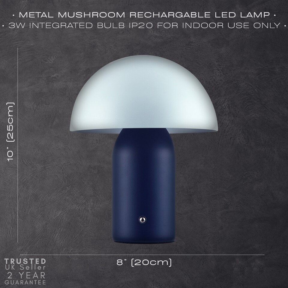 image 1 of Modern Rechargeable Mushroom Table Lamp in Midnight and Nova Blue - Touch Dimmer | Blue