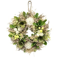 Hanging Door Wreath Round Spring Easter Christmas Wall Decor Traditional Festive | Multi | Green & White | 34cm | 1