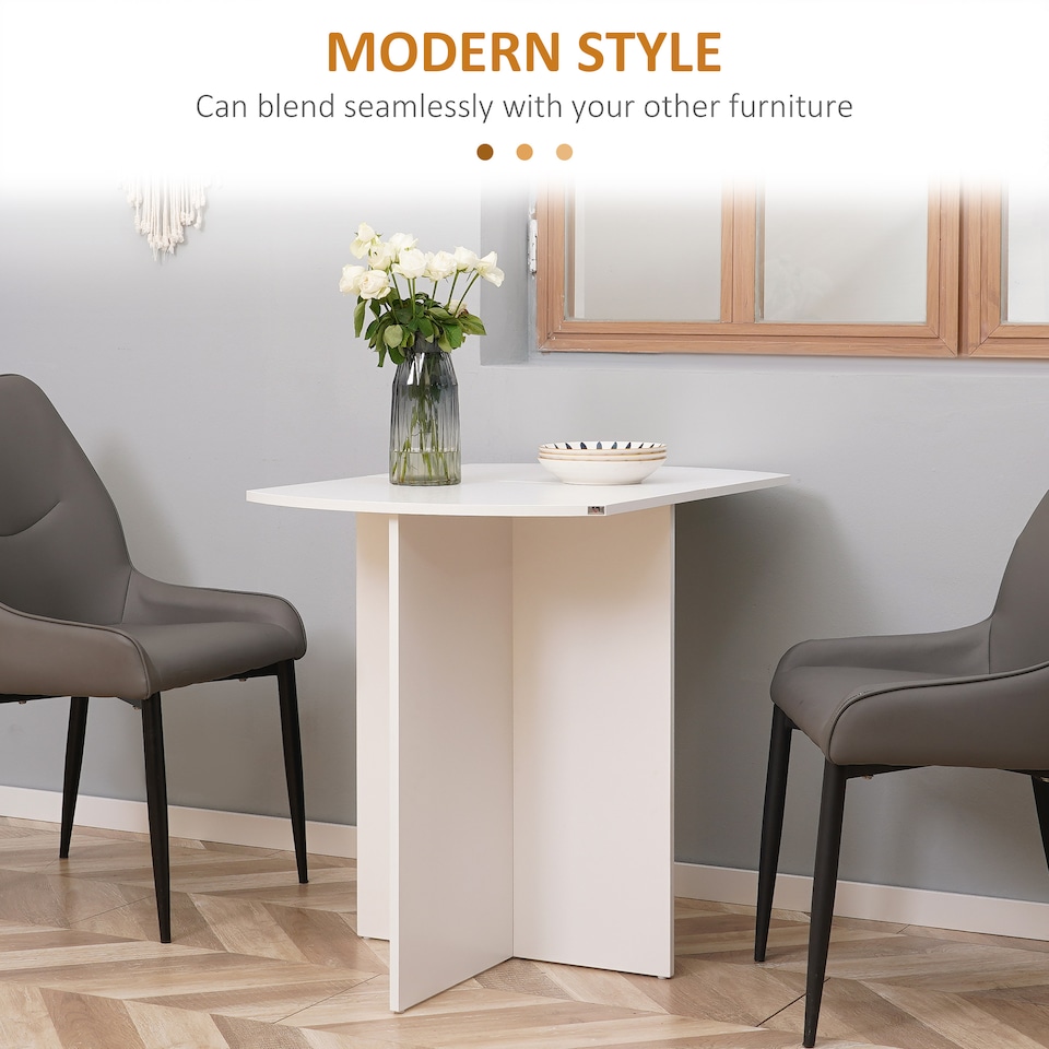 image 1 of HOMCOM Foldable Dining Table, Modern Drop Leaf Table for Kitchen, Dining Room and Living Room, White | White