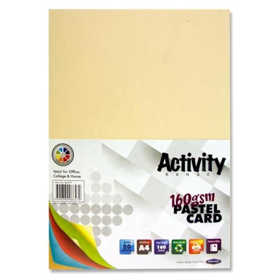 image 1 of Pack of 50 Sheets A4 Rainbow Assorted Pastel Colour 160gsm Card by Premier Activity