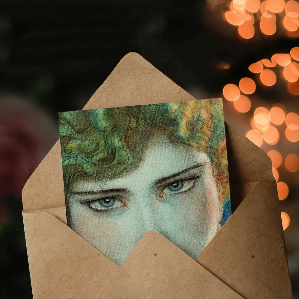 image 1 of W T Benda Art Card Face of Blonde Girl with Earrings Painting