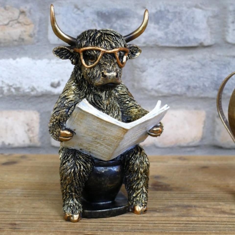 image 1 of Gifts Direct 2 U Bronze Highland Cow On The Loo Figurine Ornament Bronze