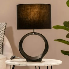 ValueLights Tia Black Hoop Ceramic Bedside Table Lamp with a Fabric Lampshade - Bulb Included
