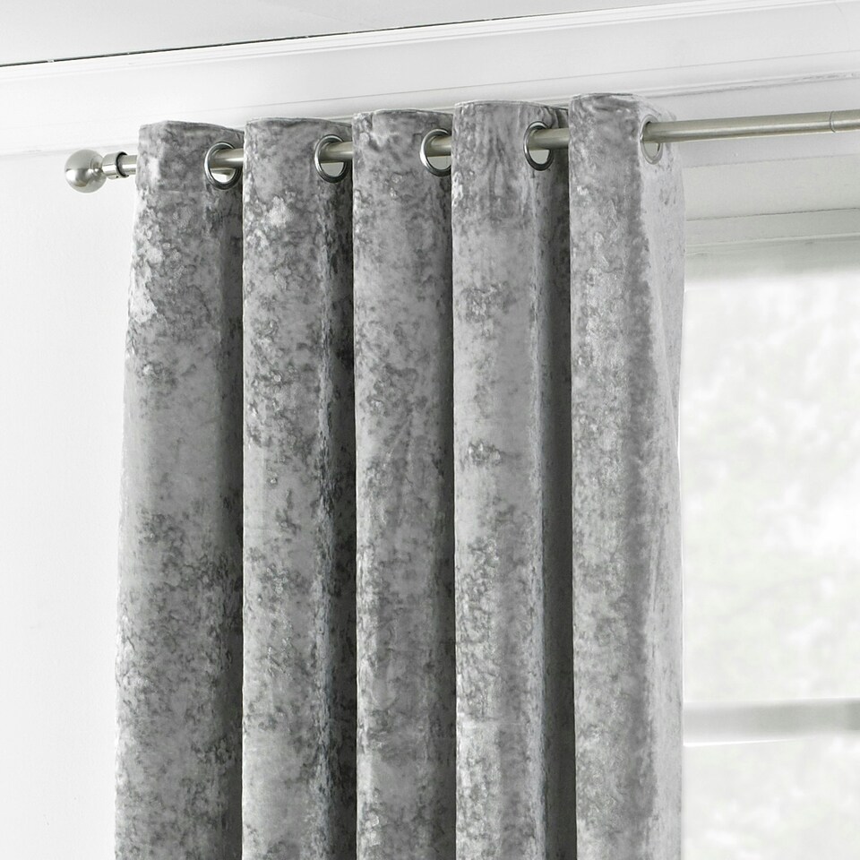 image 1 of Paoletti Verona Crushed Velvet Silver Eyelet Curtains 229 x 137cm